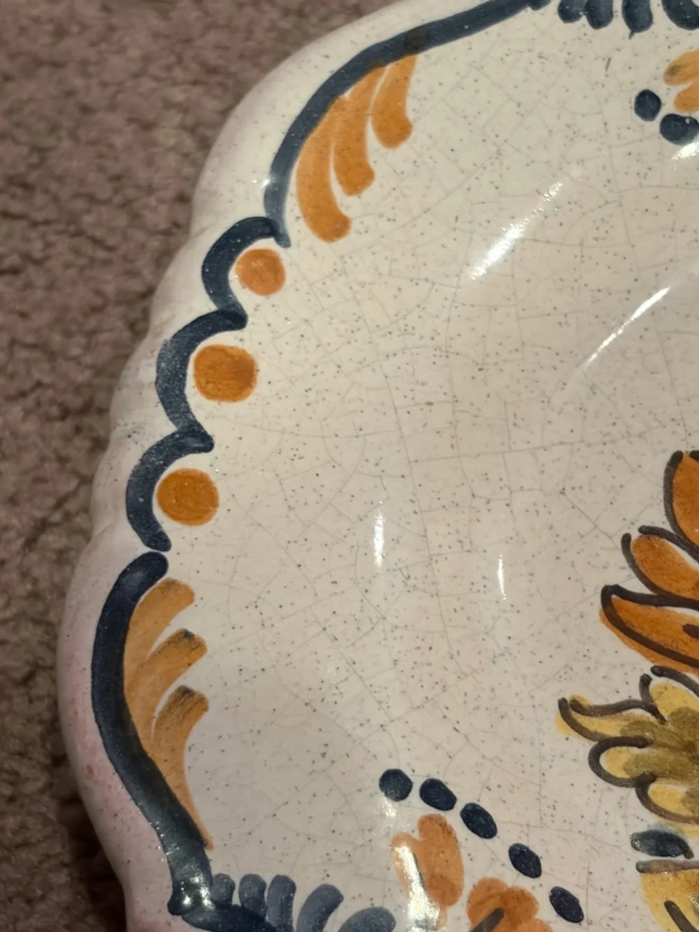 Antique Italian Majolica Faience Serving Plate Hand Painted Girl Woman w Flowers